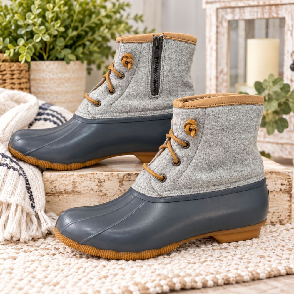 Sperry Saltwater Gray Water Resistant Wool Duck Boots Thinsulate Womens Size 8.5